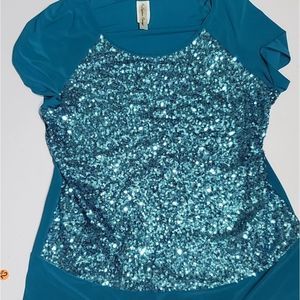 LG teal sequins stretch blouse.